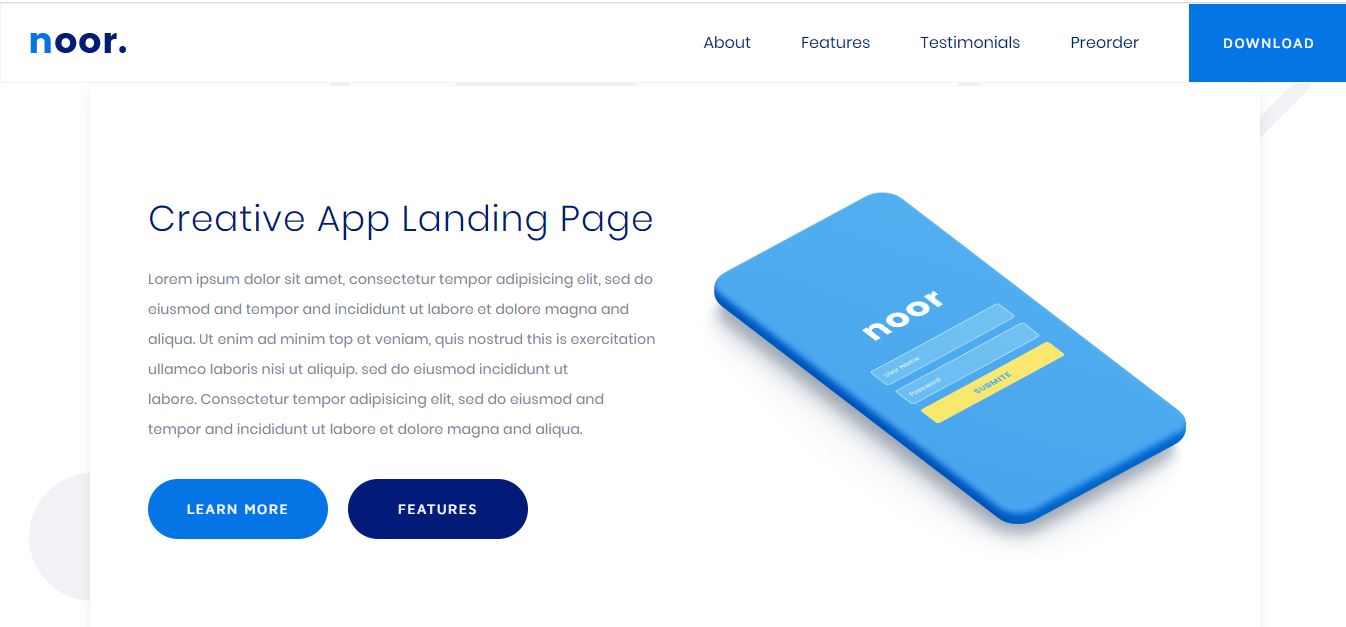 noor creative app landing page