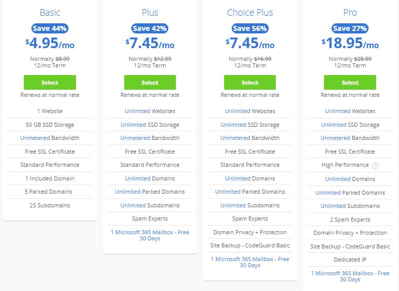 1 year blue host package