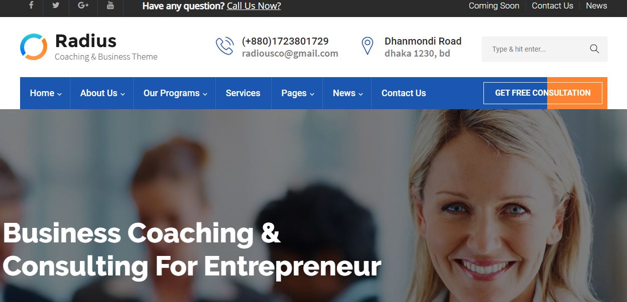 radius coaching business theme