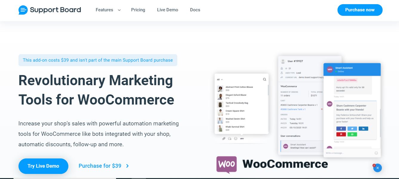 WooCommerce Chat Bot & Marketing App for Support Board